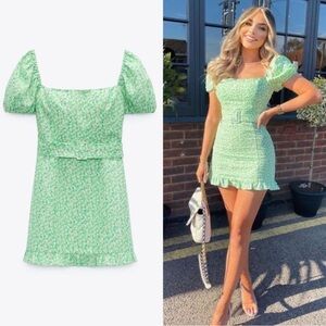 Zara Mint Green Floral Mini Dress